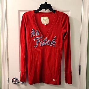 90s Abercrombie and Fitch red long sleeve v-neck tee medium